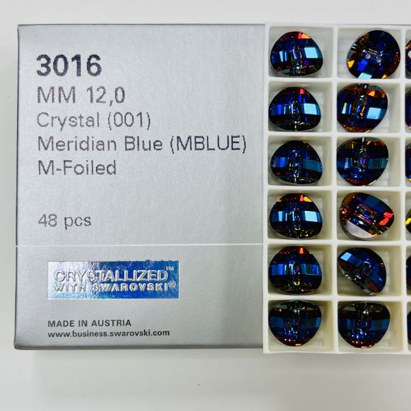 Swarovski 3016 Düğme 12mm Crystal Meridian Blue (001MBL) - Mavi Efektli Kristal Düğme