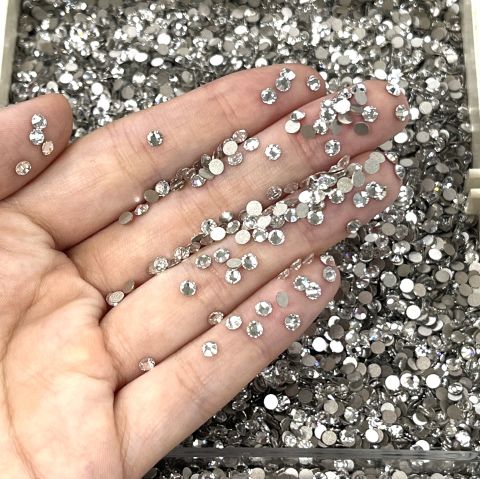 Celestial Altı Düz SS12 Crystal - Beyaz Altı Düz 3mm Kristal Cam Taş - Gelinlik Taşı