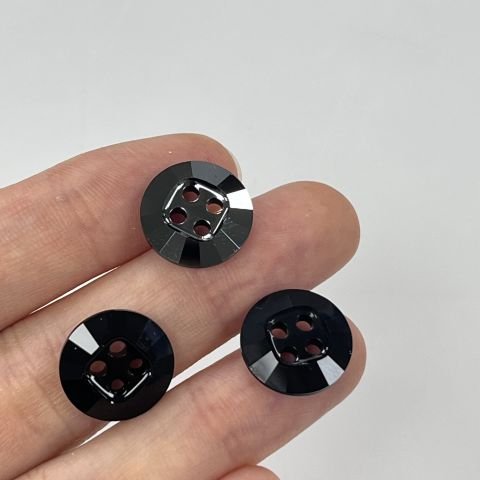 Swarovski 3018 Düğme 14mm Jet Hematite (280HEM) U - Metalik Siyah Renkli Ortadan Dikilebilir Düğme