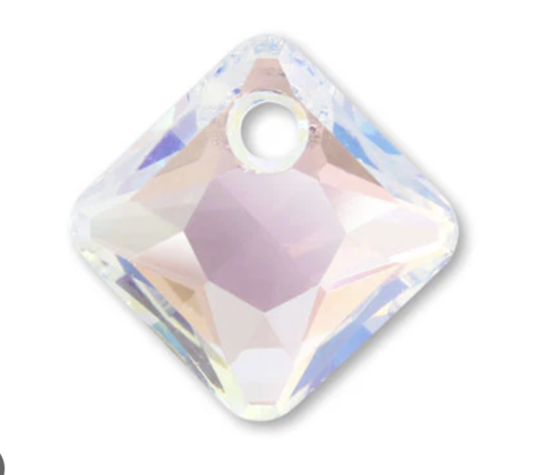 Swarovski 6431 Eşkenar Dörtgen 16mm Crystal AB (001AB) - Eşkenar Dörtgen Şekilli Tek Delikli Janjan Renkli Kolye Ucu