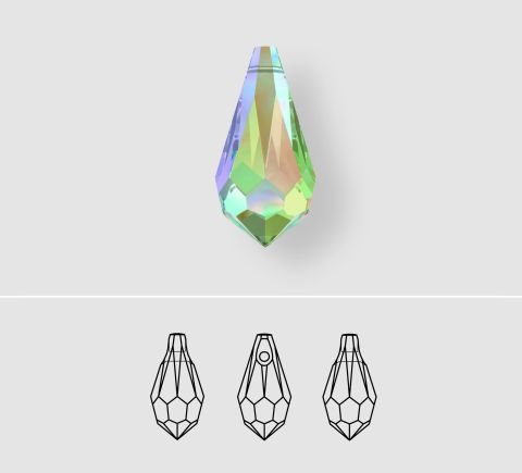 Swarovski 6000 Sivri Damla 11x5,5mm Crystal Aurore Boreale (001AB) - Sivri Damla Şekilli Tek Delikli Janjan Renkli Kolye Ucu