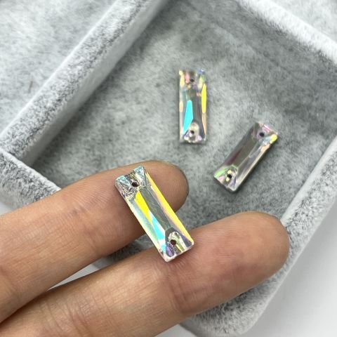 Dikdörtgen Şekilli 18x6mm Dikilebilir Crystal AB Cam Taş - Janjan Dikme Taş