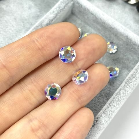Swarovski 6430 Yuvarlak 8mm Crystal Aurore Boreale (001AB) - Yuvarlak Şekilli Tek Delikli Janjan Renkli Kolye Ucu
