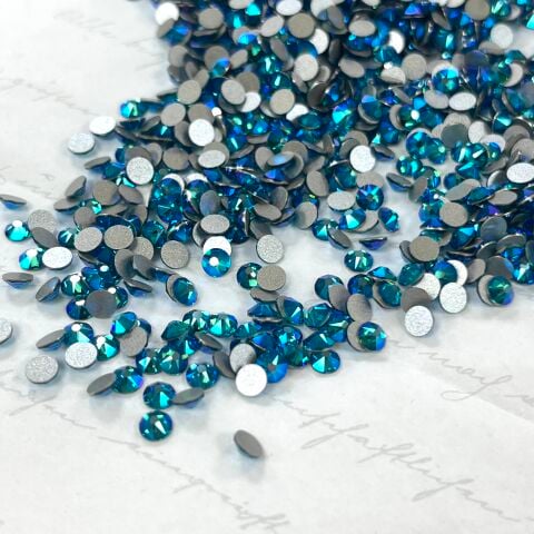 Swarovski 2088 SS16 Blue Zircon Shimmer (229SHIM) F - Yuvarlak Okyanus Turkuazı Renkli Altı Düz Camtaş