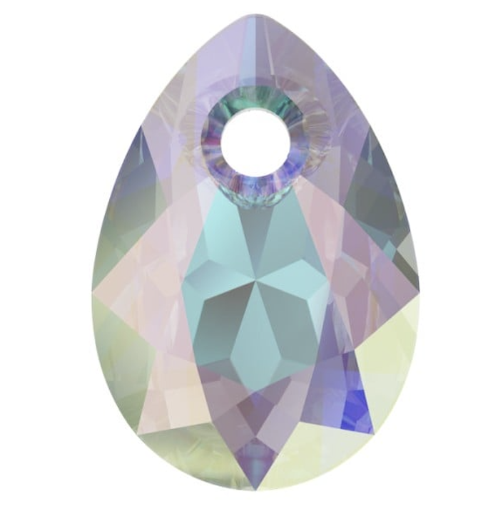 Swarovski 6433 Şişman Damla 16mm Crystal AB (001AB) - Şişman Damla Şekilli Tek Delikli Janjan Kolye Ucu