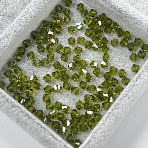 Celestial 4mm Bicone Piramit Boncuk Olivine (228) - Yeşil Zeytin Renkli Boncuk