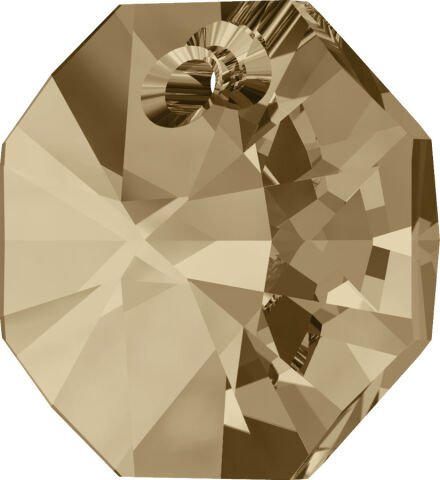 Swarovski 6401 Sekizgen 8mm Crystal Golden Shadow (001GSHA) - Octagon Altın Kolye Ucu