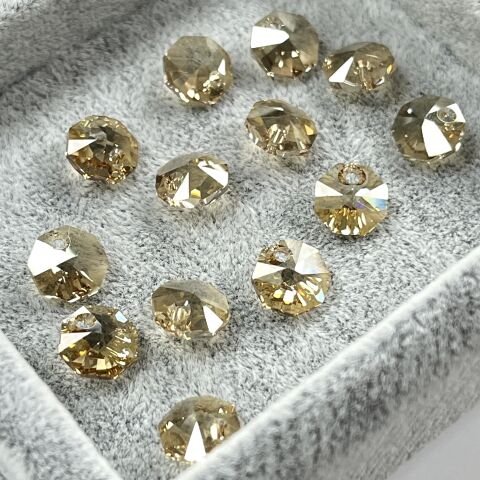 Swarovski 6401 Sekizgen 8mm Crystal Golden Shadow (001GSHA) - Octagon Altın Kolye Ucu