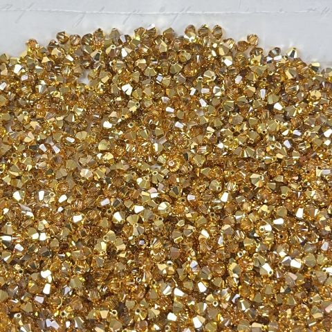 Swarovski 5328 Bicone Boncuk 4mm Crystal Aurum (001AUR) - Altın Renkli Piramit Boncuk