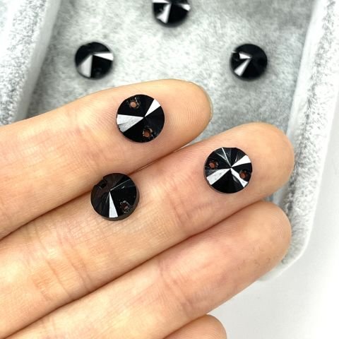 Yuvarlak Şekilli 8mm Dikilebilir Jet Black Cam Taş - Siyah Dikme Taş