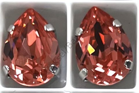 4320 14X10mm Rose Peach (262) Foiled - Drop Shaped Coral Pink Color Crystal Stone