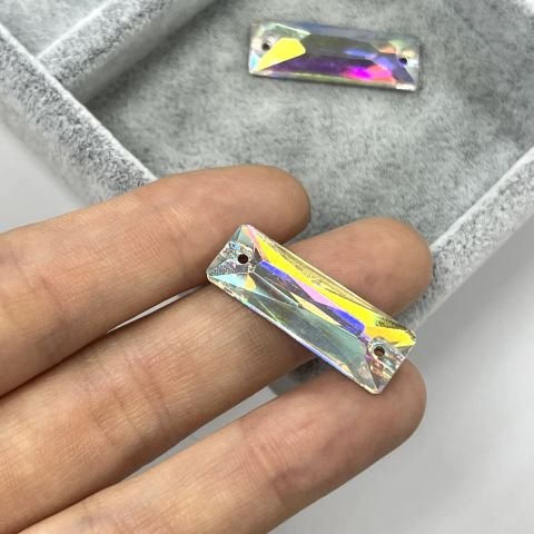 Dikdörtgen Şekilli 25,5x9mm Dikilebilir Crystal AB Cam Taş - Janjan Dikme Taş