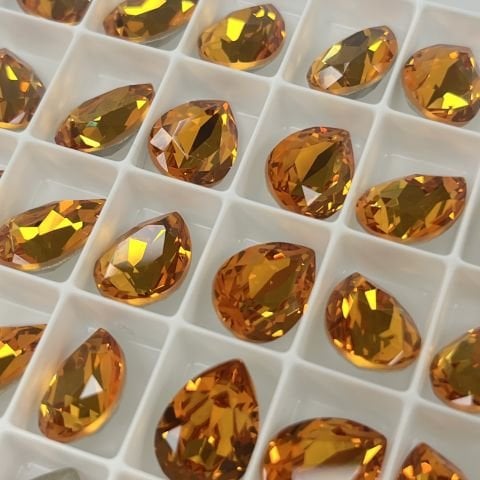 Swarovski 4320 Damla 14x10mm Dark Orange (1202) F - Damla Şekilli Turuncu Kristal Taş