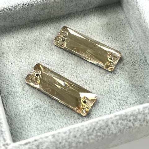 Dikdörtgen Şekilli 25,5x9mm Dikilebilir Şampanya Cam Taş - Altın Dikme Taş