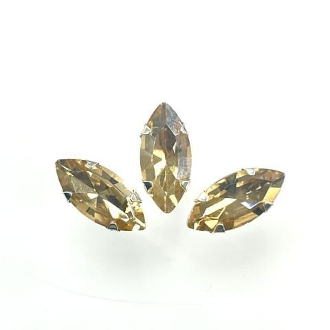 Mekik Şekilli 15x7mm Kasalı Dikilebilir Cam Taş - Altın Renkli Dikme Taş