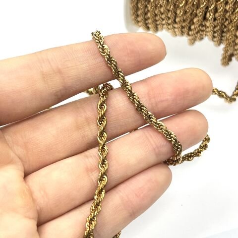 Ham Pirinç Halat Zincir 3mm Kaplamasız - Metre Seçenekleri Mevcuttur