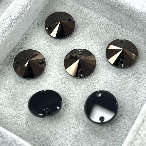 Swarovski 3200 Rivoli 12mm Jet Nut (280NUT) Unfoiled - Mokka Yuvarlak İki Delikli Dikme Taş