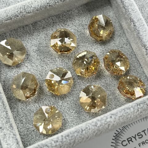 Swarovski 6401 Sekizgen 12mm Crystal Golden Shadow (001GSHA) - Octagon Altın Kolye Ucu