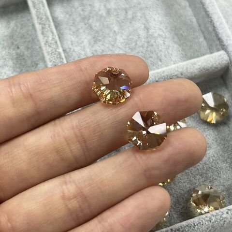 Swarovski 6401 Sekizgen 12mm Crystal Golden Shadow (001GSHA) - Octagon Altın Kolye Ucu