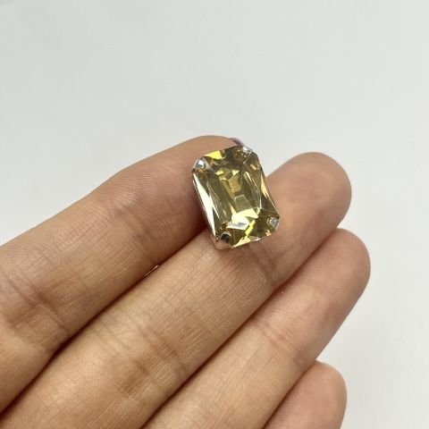 Dikdörtgen Şekilli 14x10mm Kasalı Dikilebilir Cam Taş - Altın Renkli Dikme Taş