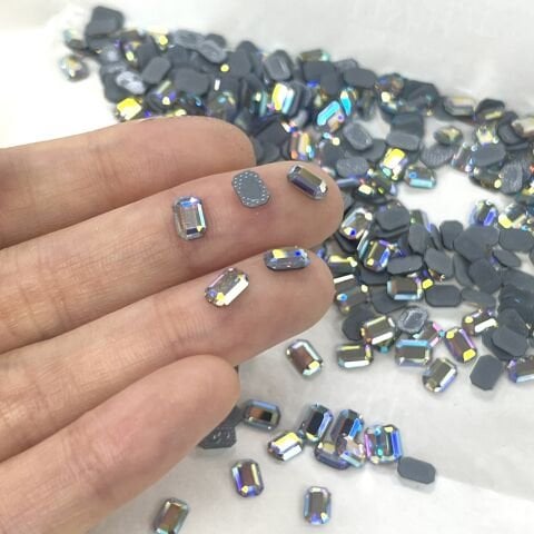 Swarovski 2610 6x4mm Crystal AB (001AB) Hotfix - Janjan Renkli Ütüyle Yapıştırılan Kristal Taş