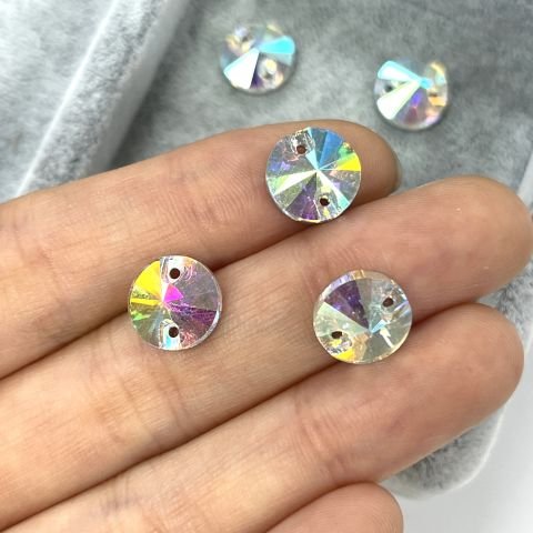 Yuvarlak Şekilli 10mm Dikilebilir Crystal AB Cam Taş - Janjan Dikme Taş