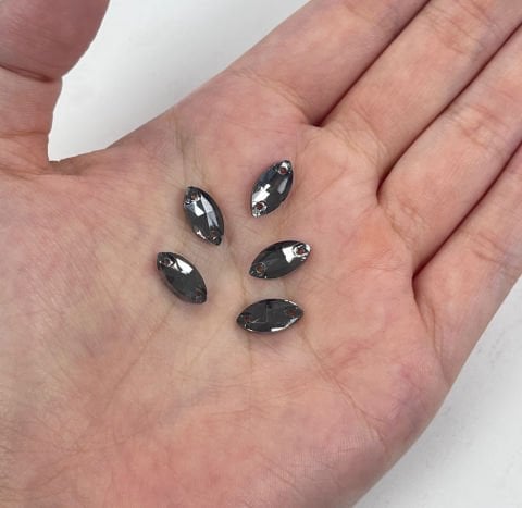 Mekik Şekilli 12x6mm Dikme Cam Taş Silver Night - Füme Renkli