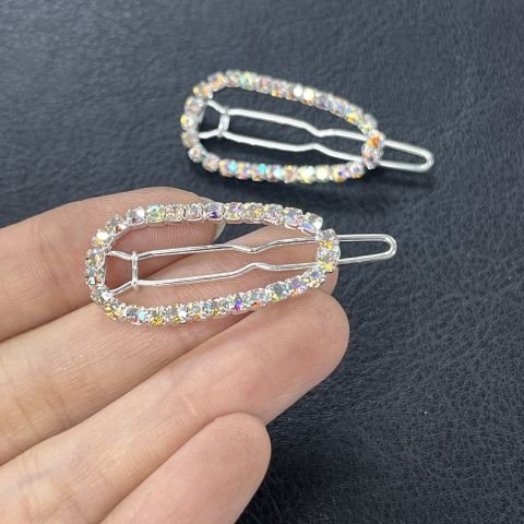 Ellis Elips Saç Tokası - Parlak Kristal Taşlı Perçinli Saç Firketesi