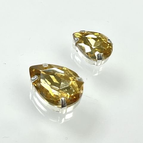 Damla Şekilli Kasalı Dikilebilir Altın Cam Taş - 50 ve 10 Adet - Boy Seçenekleri Mevcuttur