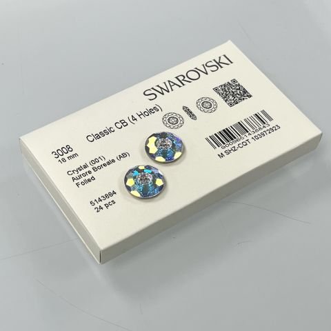 Swarovski 3008 Düğme 18mm Crystal AB (001AB) F - Yuvarlak Janjan Ortadan Dikilebilir Düğme