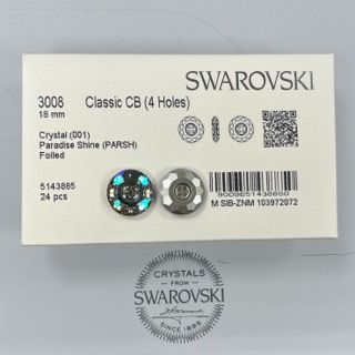 Swarovski 3008 Düğme 18mm Crystal Paradise Shine (001PARS) F - Yuvarlak Lila Renkli Ortadan Dikilebilir Düğme