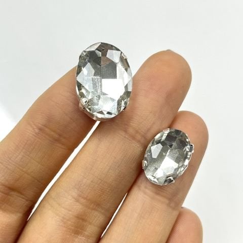 Oval Şekilli Kasalı Dikilebilir Beyaz Cam Taş - 50 ve 10 Adet - Boy Seçenekleri Mevcuttur