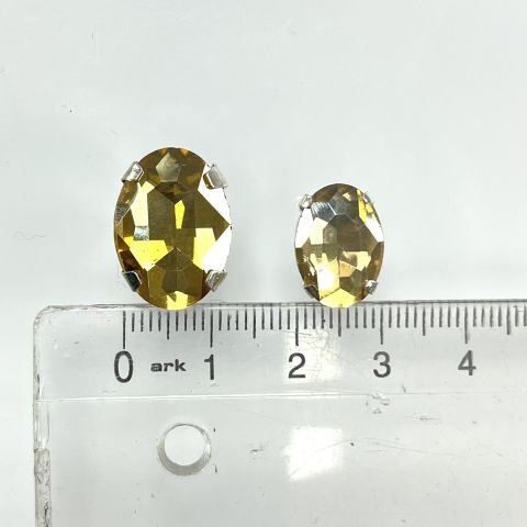 Oval Şekilli Kasalı Dikilebilir Altın Cam Taş - 50 ve 10 Adet - Boy Seçenekleri Mevcuttur