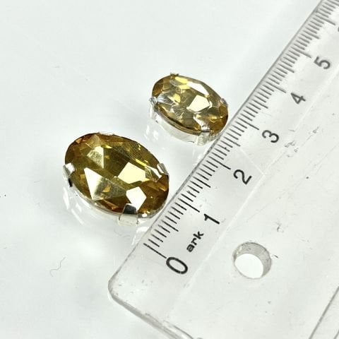 Oval Şekilli Kasalı Dikilebilir Altın Cam Taş - 50 ve 10 Adet - Boy Seçenekleri Mevcuttur