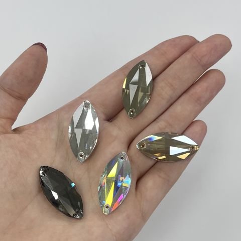 Mekik Şekilli 32x17mm Dikme Cam Taş Crystal AB - Janjan Renkli