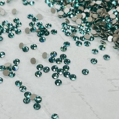 Swarovski 2088 Altı Düz SS12 Rec.Caribbean Green (1409) F - Yuvarlak Açık Yeşil-Turkuaz Kristal Taş