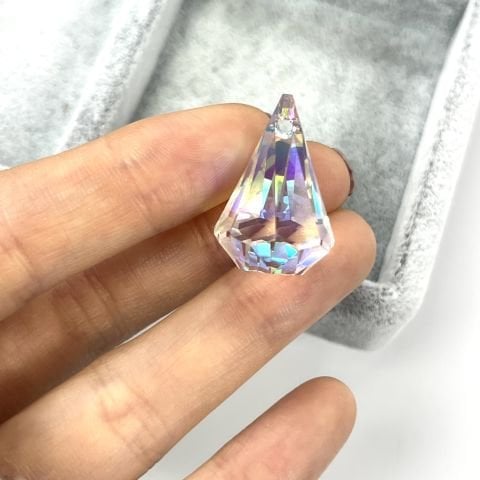 Swarovski 6022 Yağmur Damlası 24mm Crystal AB (001AB) - Yağmur Damlası Şekilli Tek Delikli Janjan Kolye Ucu