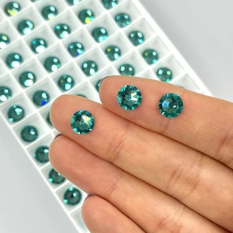Swarovski 2088 Altı Düz SS34 Rec.Caribbean Green (1409) F - Yuvarlak Açık Yeşil-Turkuaz Kristal Taş