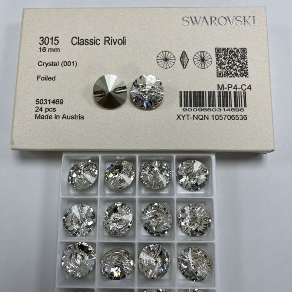 Swarovski 3015 Düğme 16mm Crystal (001) F - Beyaz Kristal Düğme
