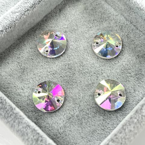 Yuvarlak Şekilli 12mm Dikilebilir Crystal AB Cam Taş - Janjan Dikme Taş