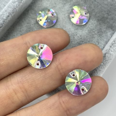 Yuvarlak Şekilli 12mm Dikilebilir Crystal AB Cam Taş - Janjan Dikme Taş