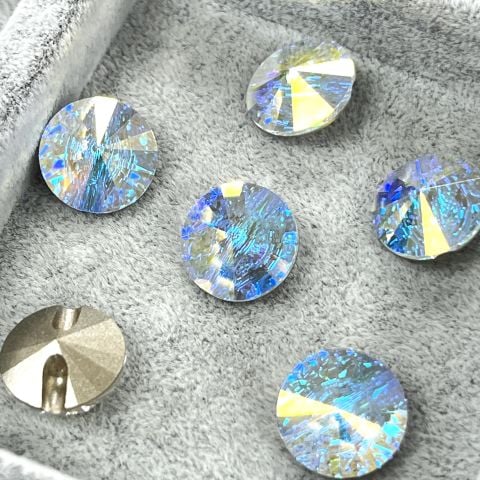 Swarovski 3015 Düğme 10mm Crystal AB (001AB) F - Yuvarlak Janjan Kristal Düğme