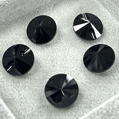 Swarovski 3015 Düğme 12mm Jet (280) U - Yuvarlak Siyah Kristal Düğme