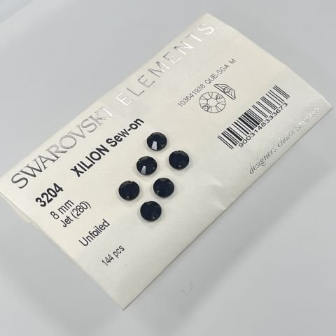 Swarovski 3204 8mm Jet  (280)  Siyah Yuvarlak İki Delikli Dikme Taş