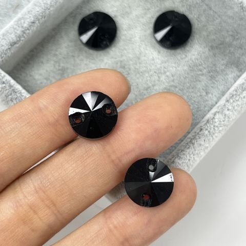 Yuvarlak Şekilli 12mm Dikilebilir Jet Black Cam Taş - Siyah Dikme Taş