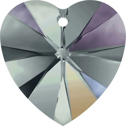 Swarovski 6228 Kalp 18mm Black Diamond AB (215AB) - Gri Haki Karışım Renkli Efektli Kolye Ucu