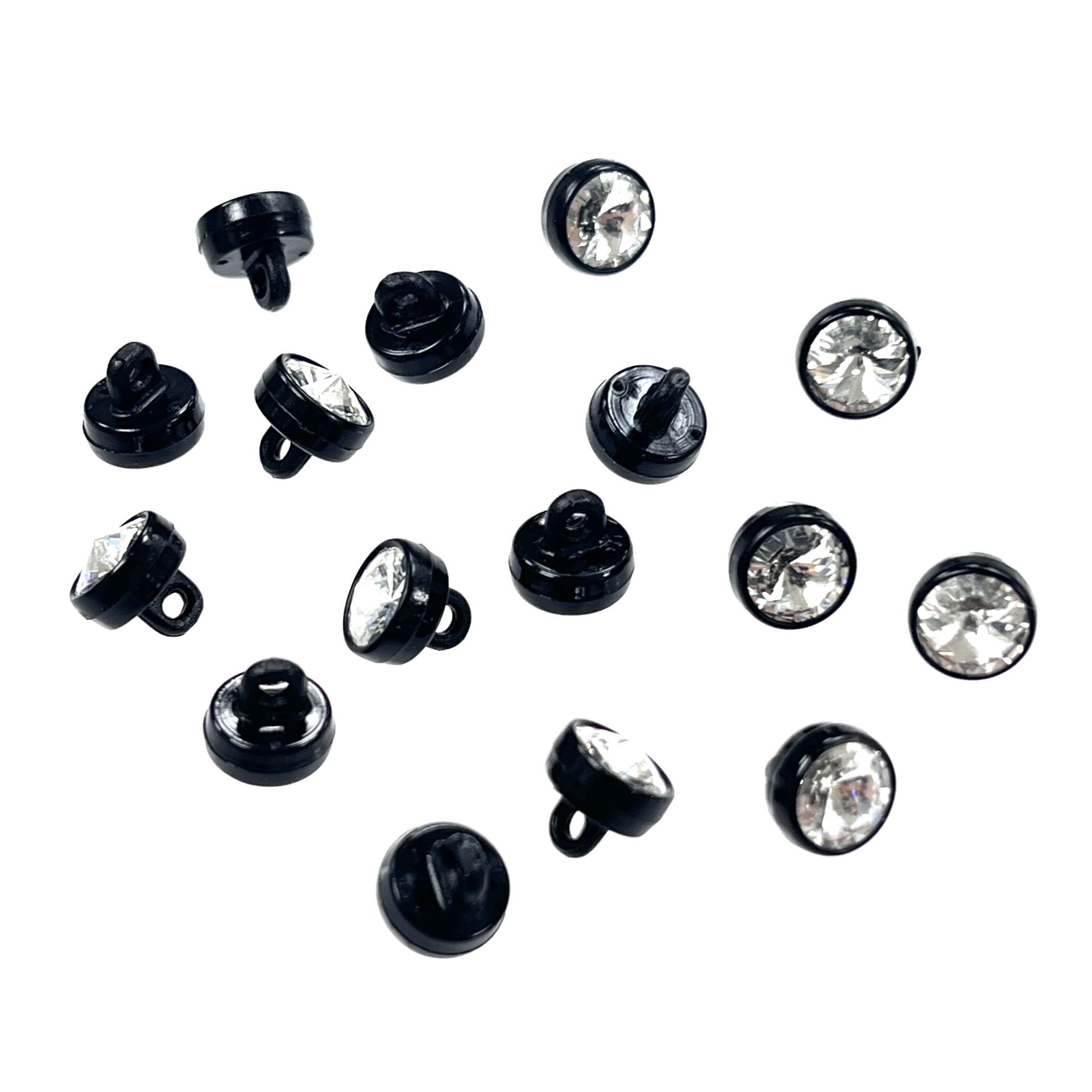 1770/129 Siyah Plastik Çerçeve İçine Oturtulmuş 6mm Rivoli Kristalli Alttan Dikilebilir Düğme