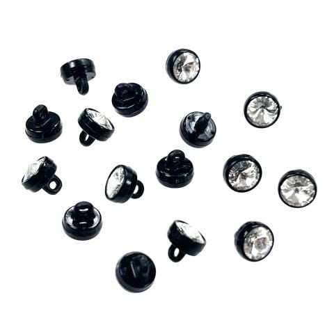1770/129 Siyah Plastik Çerçeve İçine Oturtulmuş 6mm Rivoli Kristalli Alttan Dikilebilir Düğme