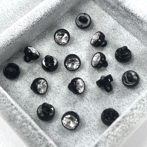 1770/129 Siyah Plastik Çerçeve İçine Oturtulmuş 6mm Rivoli Kristalli Alttan Dikilebilir Düğme