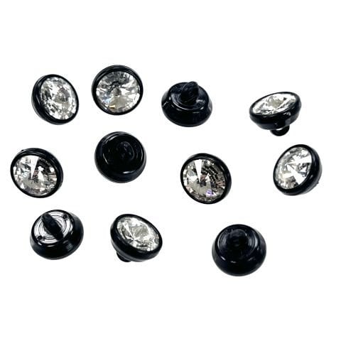Swarovski Siyah Plastik Çerçeveli Rivoli Kristal Taşlı Düğme - 8mm